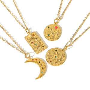 1 Piece Classic Retro Style Moon Shape Stainless Steel  Gold Color Inlay Rhinestones Women's Pendant Necklaces h5 